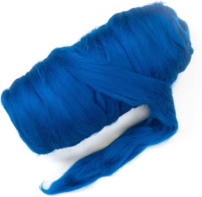 Kondoos Colored Natural Wool roving, 1 lb. Best Wool for Needle Felting, Wet Felting, handcrafts and Spinning. (Electric Blue, 1 lb)