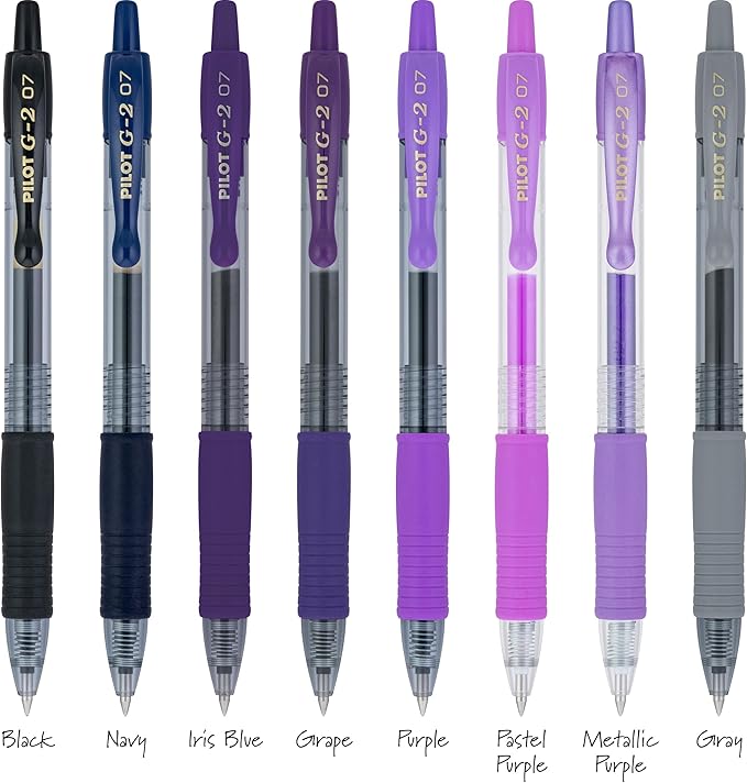 Pilot G2 Premium Gel Roller Pens, Fine Point Gel Pens, Boost Purple Pack, The Colors of Creativity, 8-Pack Pouch, 0.7 mm, Assorted - Ideal for School, Journaling, & Office Writing