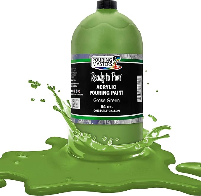 POURING MASTERS Grass Green Acrylic Ready to Pour Pouring Paint - Premium 64-Ounce Pre-Mixed Water-Based - for Canvas, Wood, Paper, Crafts, Tile, Rocks and More