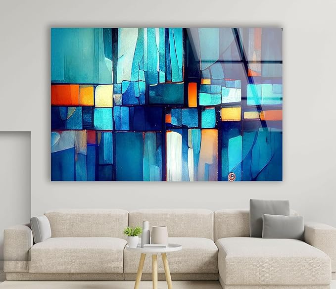 My Photostation.com 20Wx14H'' Blue Vibrant Stained Glass Wall ArtTempered Glass Printing Wall Decor Large Wall Art Wall Hangings
