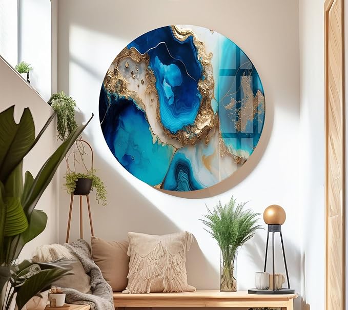 My Photostation.com 30Wx24H'' Blue Alcohol ink Glass Wall ArtTempered Glass Printing Wall Decor Large Wall Art Wall Hangings