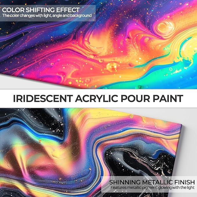 Nicpro 20 Colors Iridescent Metallic Acrylic Pour Paint Supplies Kit, 8.45oz Large Ready to Pour Premixed High Flow Pouring Paint Set with Silicone Pouring Oil, Gloves, Instructions for Beginner DIY