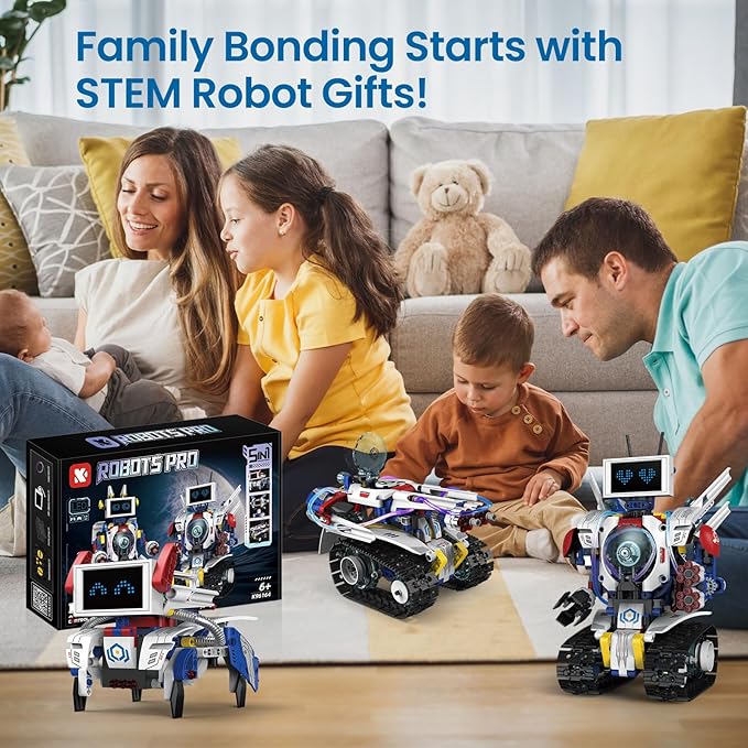 5-in-1 STEM Robot Building Kit for Kids Ages 8-16, Remote & App Controlled, Rechargeable Engineering Learning DIY Coding Toy, Educational Building Blocks Gift for Girls & Boys (603 PCS)