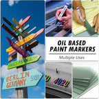Blue Paint Markers, 12 Pack Oil-Based Waterproof Quick Dry Permanent Paint Pen Set for Rocks Painting, Wood, Fabric, Plastic, Canvas, Glass, Mugs, Metal, Tire, Stone, DIY Craft