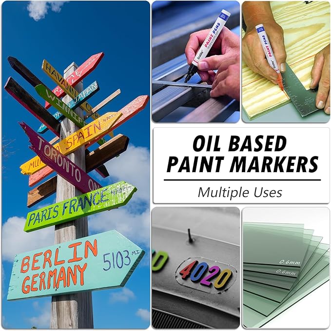 Silver Paint Markers, 12 Pack Oil-Based Waterproof Quick Dry Permanent Paint Pen Set for Rocks Painting, Wood, Fabric, Plastic, Canvas, Glass, Mugs, Metal, Tire, Stone, DIY Craft