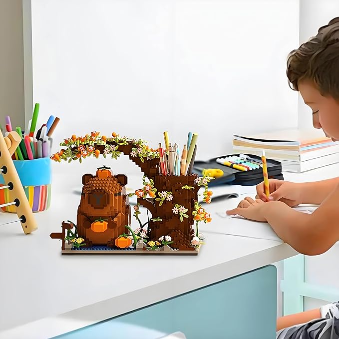 Capybara Building Blocks Set -1880PCS Cute Animals & Flowers Building Bricks Kit Kawaii Capybara Gifts Toy for Kids Age 6+, Capybara Stuff Pen Holder&Desk Organizer, Arts & Crafts for Boys Girls Adult