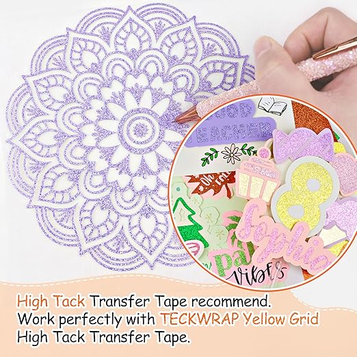 TECKWRAP Glitter Adhesive Vinyl, 12" x 12" 9 Glitter Colors with 1 High Tack Transfer Tape, Permanent Craft Vinyl for Scrap-Booking, Decals, DIY Projects, Home Decor, DIY Project Party Decoration