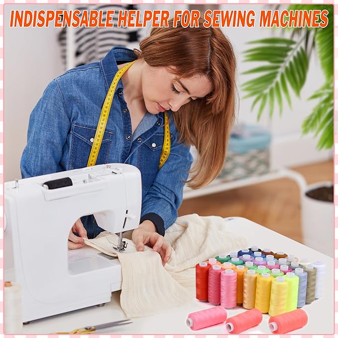 125 Pcs Sewing Thread Kit, 36 Assorted Colors Machine Threads with Spools, 400 Yards Prewound Bobbins Set with 50 Machine Needles (70/9, 75/11, 90/14, 100/16 110/18) for Universal Sewing Machines Use