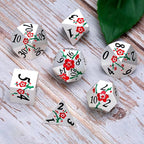 Metal Dice Set D&D, 7 PCS Flower Metal DND Polyhedral Dice Set with Box for Dungeons and Dragon Tabletop Game (Silver-red-Green)