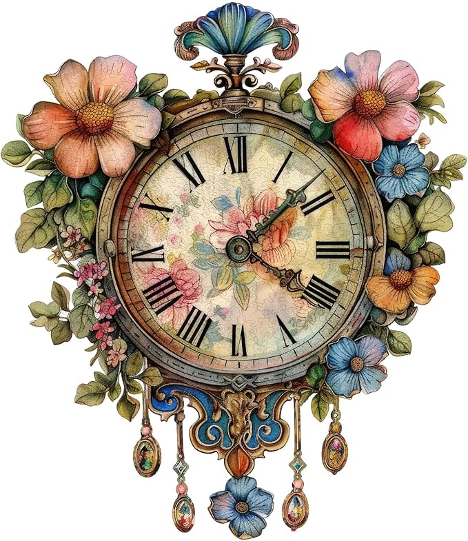 Wooden Jigsaw Puzzles 500 Pieces, Flower Clock Wooden Puzzles for Adults, 18.5'' x 16'' Unique Shaped Wood Puzzle, Beautiful Package, Best Gift for Adults and Kids, Family Game