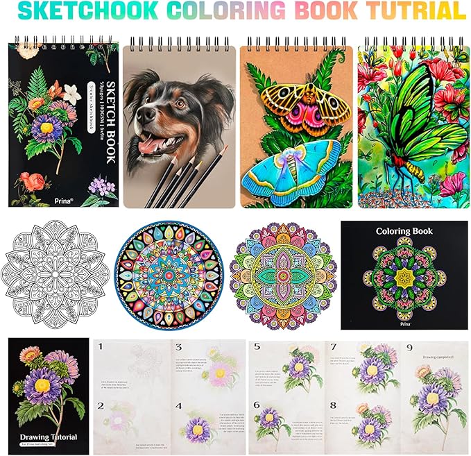 PRINA 81 Drawing Set Sketching Kit, Pro Sketch Pencils Art Supplies with Rainbow, Colored, Graphite, Watercolor, Metallic, Charcoal Pencil, Sketchbook, Coloring Book, Gift Case for Artists Adults Kids