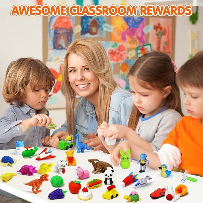 40 Pcs Animal Erasers Desk Pet for Kids 3D Puzzle Pencil Eraser Treasure Box Toy for Classroom School Prize Kids Party Favors Back to School Supplies Easter Egg Fillers Goodie Bag Stuffers Gift