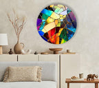 My Photostation.com 31.5''(80cm) Diameter Multicolor Round Stained Glass Wall Art Vibrant Mosaic Abstract Panel Tempered Glass Printing Wall Decor Large Wall Art Wall Hangings