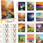 Zhanmai 12 Pack Pre Drawn Canvas for Painting Sip and Paint Kit 8" x 10" Paint Party Set Canvas Painting Pre Printed Canvases for Party Favor DIY Virtual Adult's Date Night(Natural Scenery)