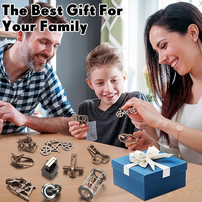 Wettarn 9 Pcs Metal Brain Teaser Puzzles Teaser 3D Steel Puzzle for Adults Unlock Interlocking Games IQ Education Smart Logic Test Toys for Adults Mind Challenge(Exquisite Style)