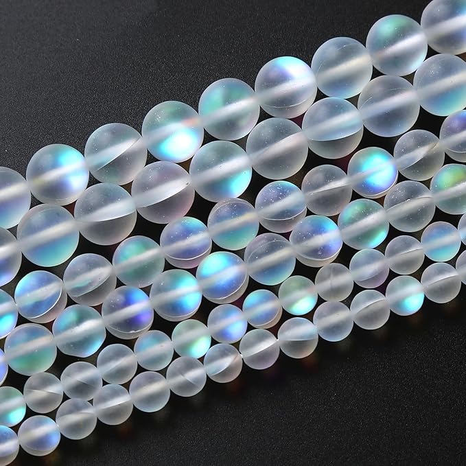 60pcs 6mm Natural White Mystic Aura Quartz Beads Frosted Matte Moonstone Round Loose Beads For Jewelry Making DIY Bracelet Necklace 15"