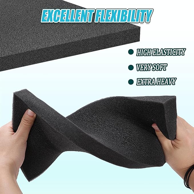 4 PCS Black Foam Padding- 16x12x1 Inch Polyurethane High Density Foam Cuttable Black Sheet Pad Cushioning Inserts for Packing Cases and Crafts
