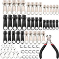 Zipper Replacement Pull Tabs Zip Fixer Zipper Repair Kit with Zipper Install Pliers Tool,161 Pieces