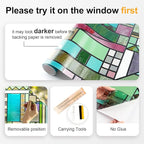 3D Stained Glass Window Privacy Film, Heat Control UV Blocking Static Cling Decorative Window Film for Bathroom,Front Door,Home Non Adhesive 35.4 x 78.7 inches Colorful Abstraction