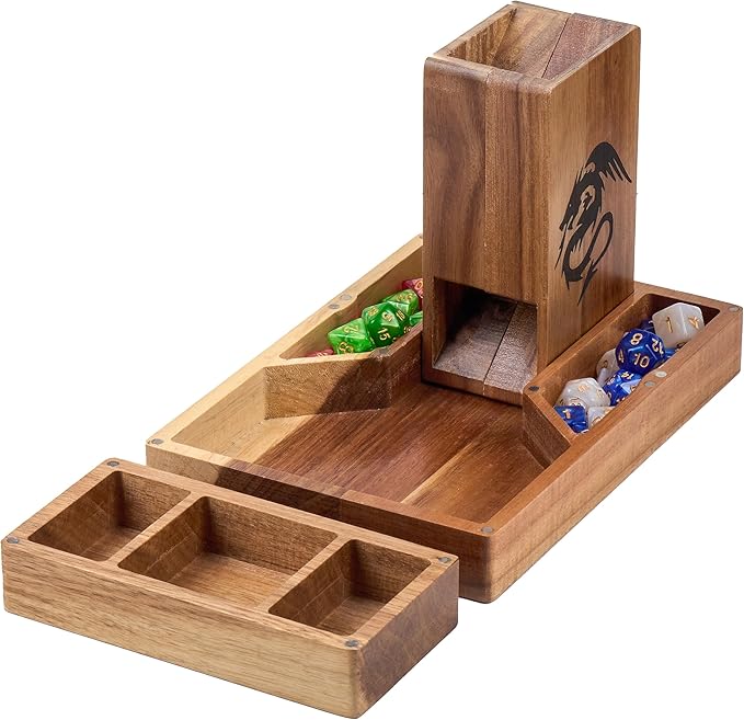 Wooden Magnetic Dice Tower with Tray - Dungeons and Dragons Accessory - Portable Dice Roller for Tabletop RPG - DND Gifts