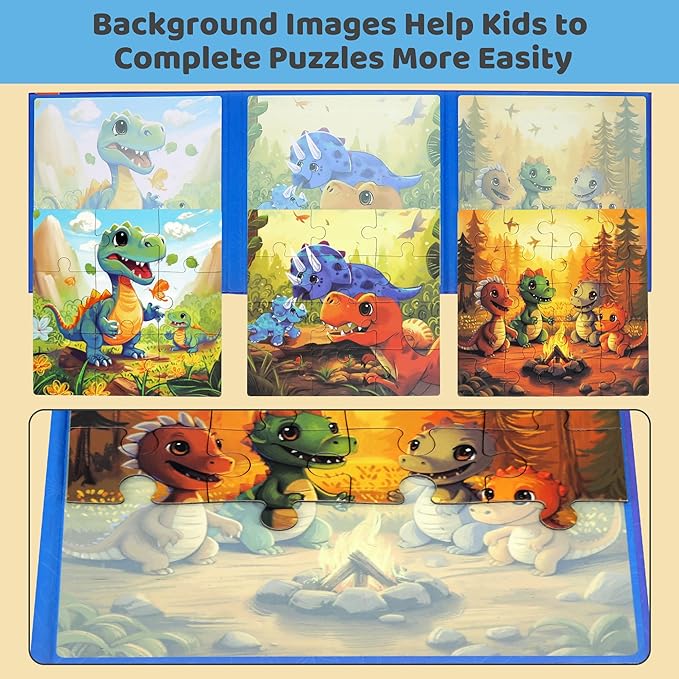Magnetic Dinosaur Puzzles for Kids Ages 3-5 36PCS-3 Animal Themes Puzzles for Kids 4-6 Travel Puzzle for Airplane/Car/Road Trip/Gift Toys for 3-5 Year Old Girls and Boys
