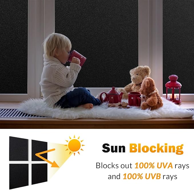 rabbitgoo Blackout Window Film, Sun Heat Blocking Privacy Cover for Glass, Removable Opaque Room Darkening Dark Black Out Window Covers Tint Shades for Home Day Sleep Light Blocker 23.6 x 157 Inches