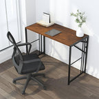 35 inch Folding Small Desk, Writing Gaming Computer Camping Desk for Small Spaces, No Assembly Required Home Office Table, Mahogany