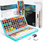 CHROMATEK Watercolor Paint Set – 128 Vibrant Colors for Artists & Beginners with Palette – Includes Metallic, Fluorescent, Pastel & Opaque Shades, Brushes, Pad, Swatch Sheets & Travel Case