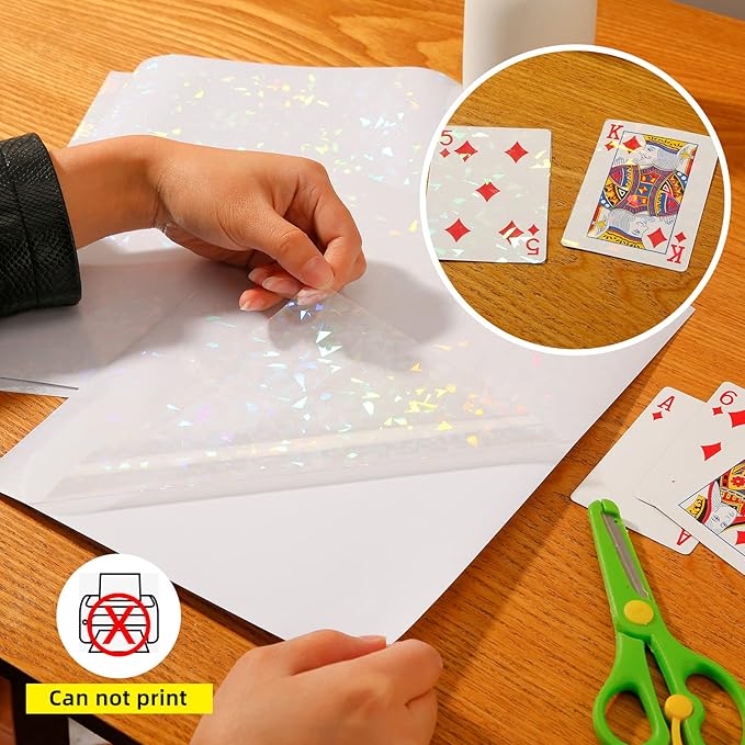 36 Sheets Holographic Sticker Paper, Clear Vinyl Sticker Laminate Film Self-Adhesive, Transparent Overlay Lamination Sticker Paper Waterproof, 6 Patterns-8.5x11 Inch
