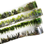 Forest Adventure Transparent PET Scrapbook Tape Set with Clip - 4 Rolls Tree and Landscape Scenery Design Stickers for Journals Planners Crafts and Gift Ideas