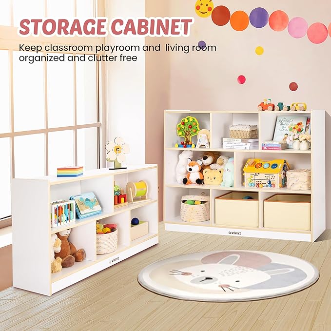 Toy Storage Organizer for Kids, 5-Compartment Wooden Storage Cabinet, Children Bookcase and Montessori Bookshelf, Book Shelf for Kids Room, Playroom, Living Room, Nursery, Classroom 24'' H(White)