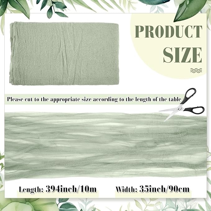 Boao Halloween Cheese cloth 35.43 x 393.7 Inch Sage Green Cheesecloth Roll for Crafts Large Cotton Muslin Gauze Fabric for Halloween Outdoor & Indoor Spooky Decoration