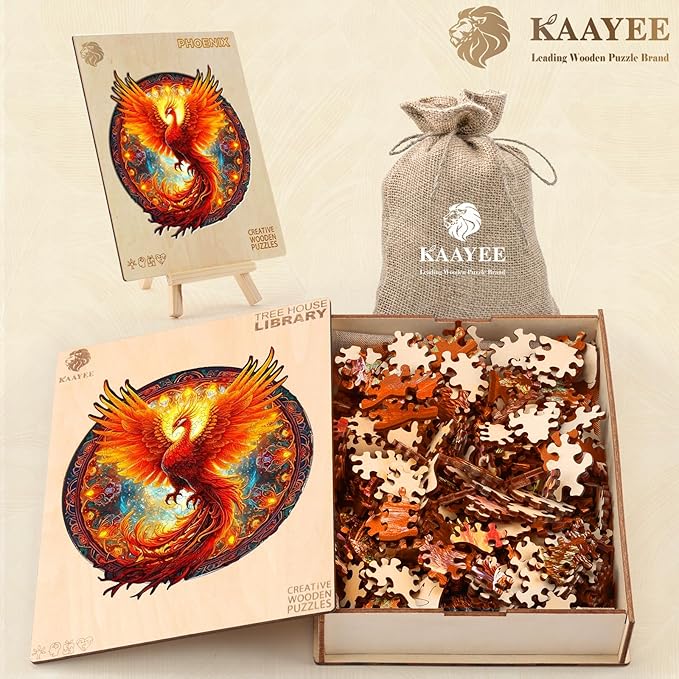KAAYEE Wooden Jigsaw Puzzles-Wooden Puzzle for Adult Unique Shape Advanced Phoenix Wood Puzzle Adults, Fathers Mother Gifts Christmas Family Puzzles 8.5 * 7.9in 100pcs