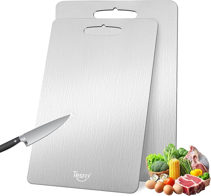 2 Pack Titanium Cutting Board-100% Pure Titanium Cutting Boards For Kitche,Easy to clean, Double-sided food-grade Cutting Board For Meats, Fruits And Vegetables (X-Large)
