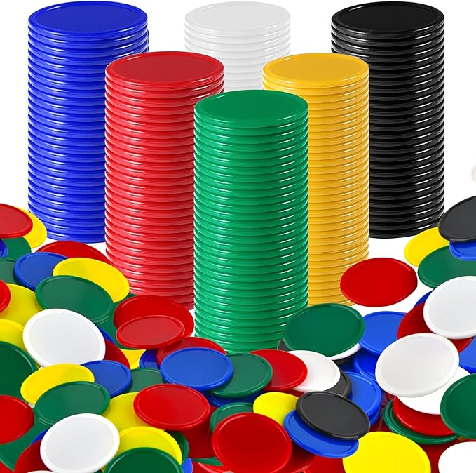 Coopay 600 Pieces 1.5 Inch Plastic Bingo Chips Learning Counters Disks, 6 Colors Counting Discs Markers for Math Practice and Poker Chips, Card Game Tokens, Teaching Rewards, 38 mm