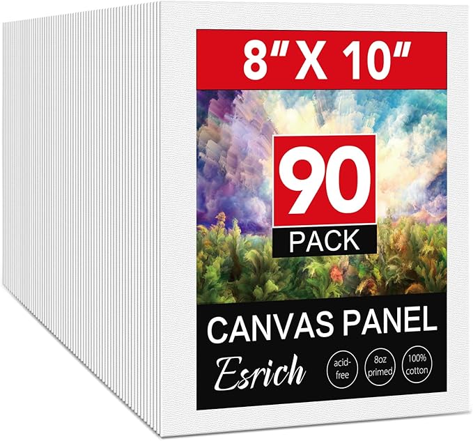 ESRICH Canvas Boards for Painting, 90 Pack Canvases for Painting 8x10 Cotton Primed Acid Free Blank Canvas Panels for Oil Paint, Watercolor, Acrylic Paint, Gouache and Tempera.