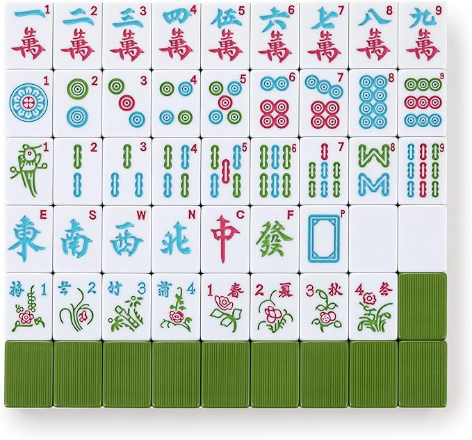Chinese Mahjong Game Set 146 Qulity Mahjong Green Tiles 1.4-inch Chinese Mahjong Game Set with Blue Printed Carrying Bag [中式麻將 專業套裝](Tiles ONLY, Racks Not Included)