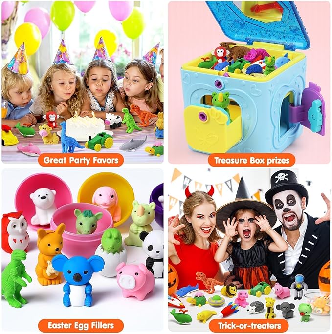 40 Pcs Animal Erasers Desk Pet for Kids 3D Puzzle Pencil Eraser Treasure Box Toy for Classroom School Prize Kids Party Favors Back to School Supplies Easter Egg Fillers Goodie Bag Stuffers Gift