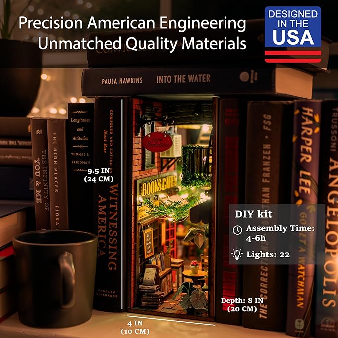 Book Nook DIY Kit - Dreamy - Miniature House Dollhouse Kit for Adult and Teens, Desgined in USA, Booknook Bookshelf Decor Alley Model Build with LED Light, Gifts for Family and Friends