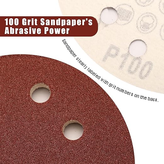 100 Grit 5 Inch Sanding Discs Hook and Loop Sandpaper, 150 PCS 8 Hole Adhesive Coarse Sand Paper for Random Orbital Sander