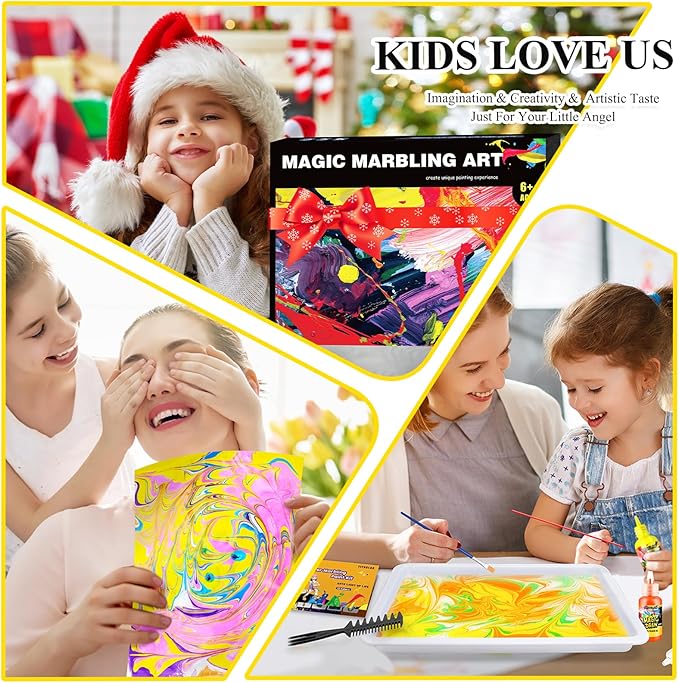 Water Marbling Paint Kit, Arts and Crafts For Kids,Birthday Gifts for Girls Boys 3+Years Old, Toys For Ages 8-13 5-7 3-6, Art Supplies for Kids