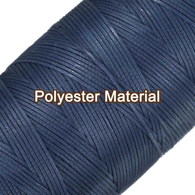 uxcell Leather Sewing Waxed Thread, 284 Yards / 260m 0.8mm 150D Flat Polyester All-Purpose Threads for Leather Crafts, Bookbinding, Denim Blue