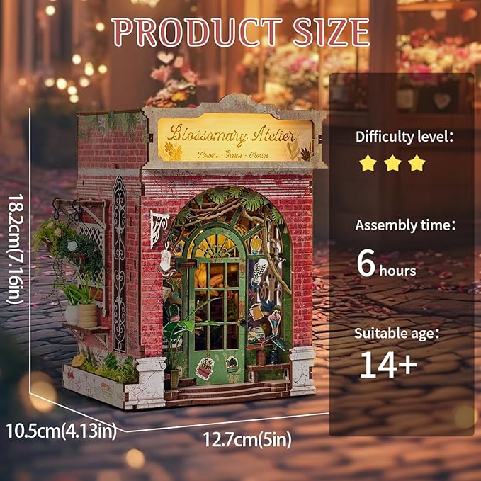 DIY Book Nook Kit, Miniature Dollhouse Bookshelf Insert with Light, Laser-Cut Wooden Craft Set for Adults, Perfect for Teens and Adults, Blossomary Shop