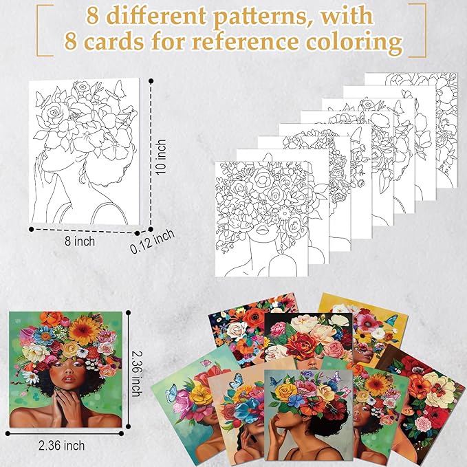 Cholemy 36 Pcs Paint and Sip Kit for Adults 8''x10'' Pre Drawn Canvas for Painting DIY Afro Acrylic Painting Kit Wood Easel Brushes Date Night Bulk for Christmas Party Gifts(Flower Lady)