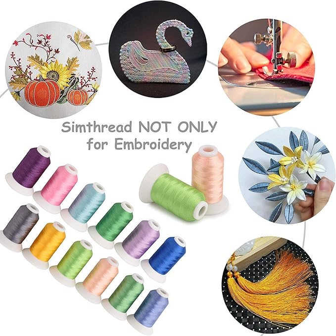 Simthread 63 Colors Polyester Compatible with Brother Embroidery Machine Thread Kit 40 Weight Compatible with Brother Babylock Janome Singer Pfaff Husqvarna Bernina Embroidery Sewing Machines 550Y