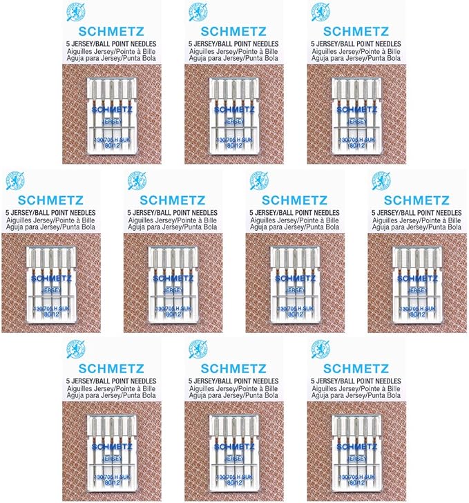 50 Schmetz Jersey Sewing Machine Needles - Size 80/12 - Box of 10 Cards