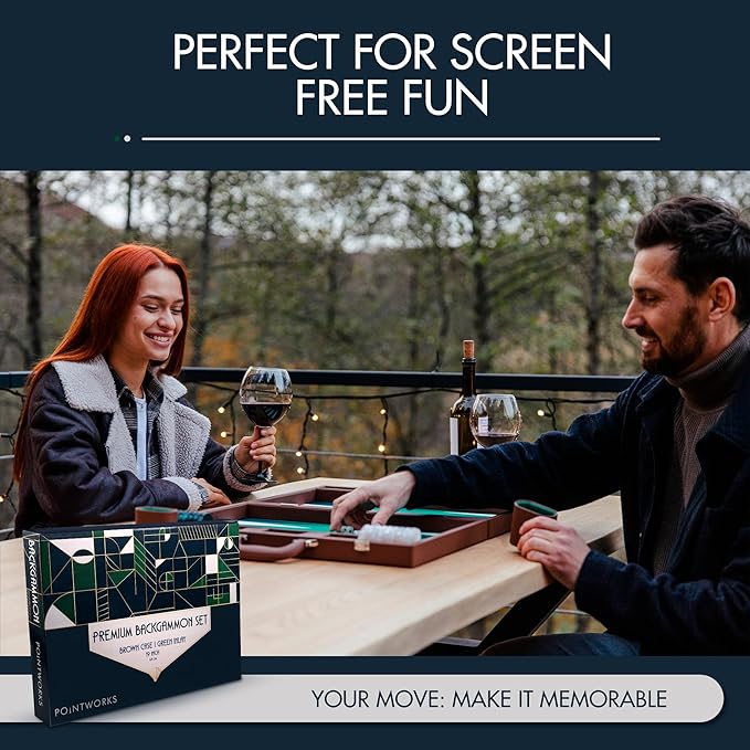 19 Inch Premium Backgammon Sets for Adults Leather Brown - Green. Premium 1.6 Inch Checkers & Dice Set, Travel Backgammon Set, Large, Backgammon Board Game, Backgammon Game Set