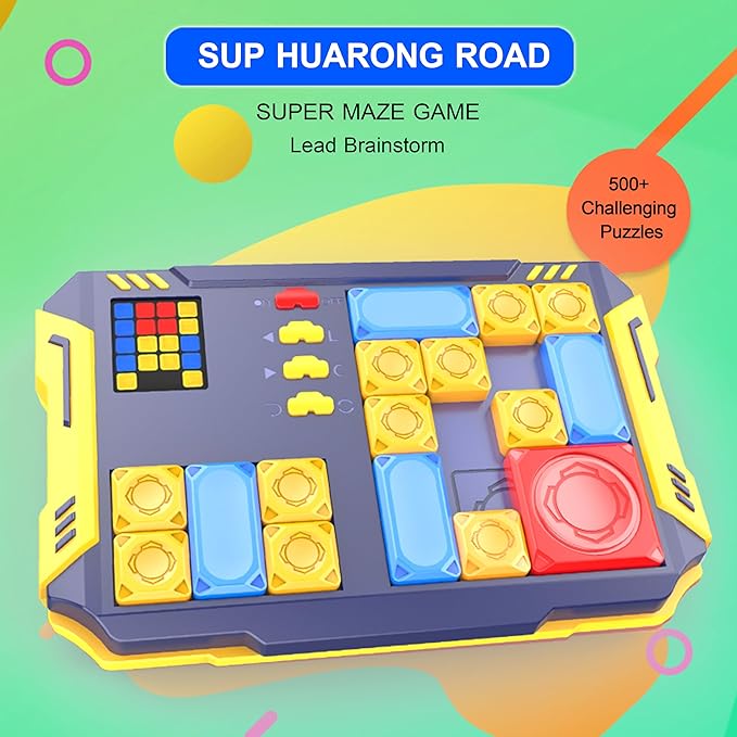 Super Slide Puzzle: Over 500 High-Level IQ Challenges, Exciting Educational Brain Teaser for Kids & Teens, Quality-Made, Great Travel & Gift Option (Navy/Yellow/Red/Blue)
