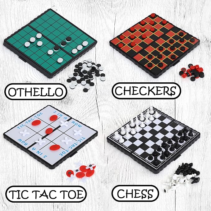 Point Games Travel Board Game Set - Bundle Pack of 4 Classic Magnetic Games, Stocking Stuffers for Kids Includes Individual Boards & Pieces