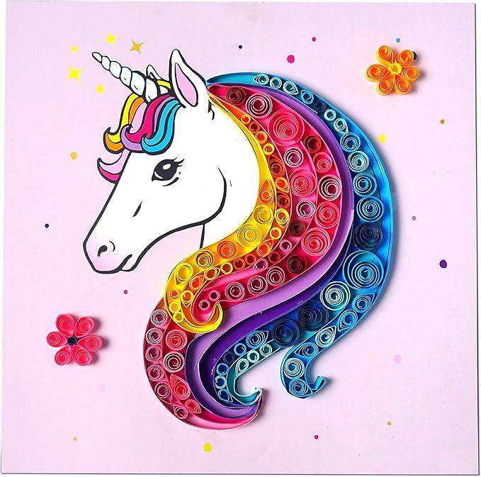 C.S. Kids DIY Paper Quilling Arts & Crafts Gifts – Unicorn| 3D Paper Quilling Design Kits for Kids, Make Your Own Paper Art (Paper Strips & Tools Included)